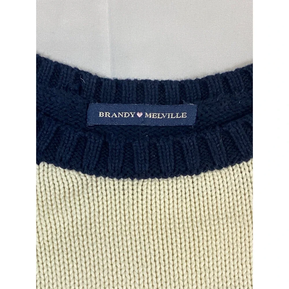 Brandy Melville Navy Cream Striped Crew Neck Long Sleeve‎ Sweater